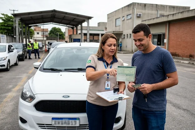 Veículo sendo licenciado por despachante em Campos dos Goytacazes.
